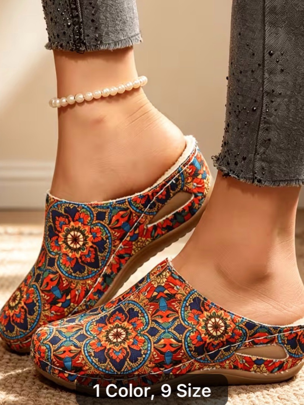 Women’s Embroidered Slip-On Clogs - Red Multi